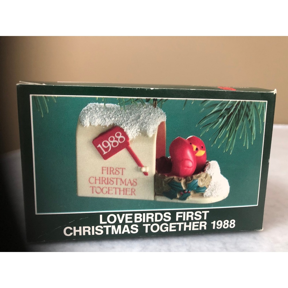 Vintage 1988 American Greetings Lovebirds First Christmas Together Ornament Box